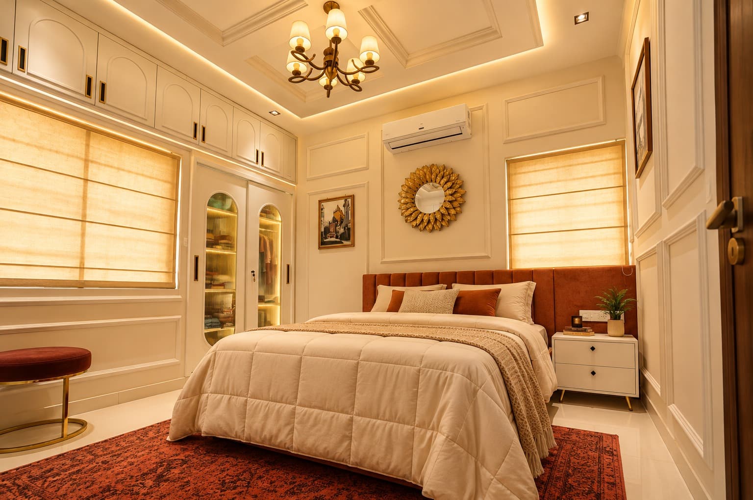 Bedroom at Skywalk TC One with dark bedding and contemporary detailing