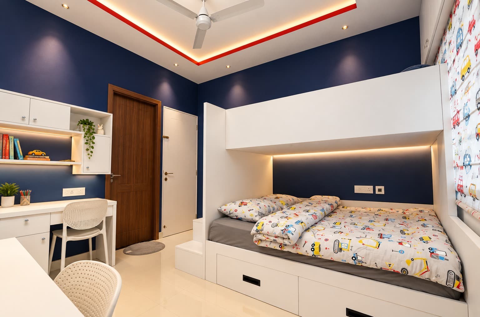 Children's bedroom at Skywalk TC One with a built-in bed and study desk